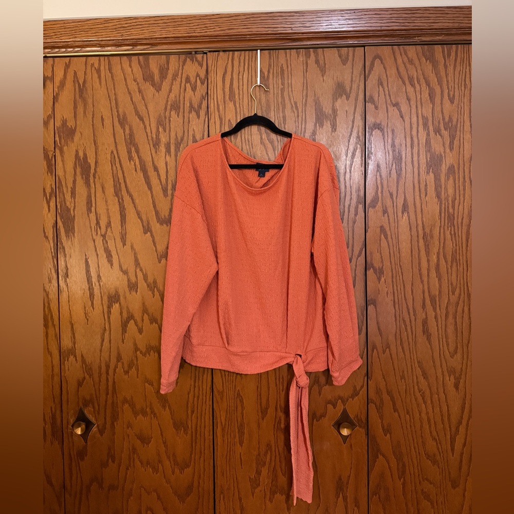 Daytrip XL Rust Textured Tie Front Long Sleeve Top